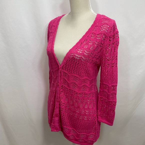 NWT Christopher & Banks Pink Crochet Cardigan Sweater - Picture 4 of 9